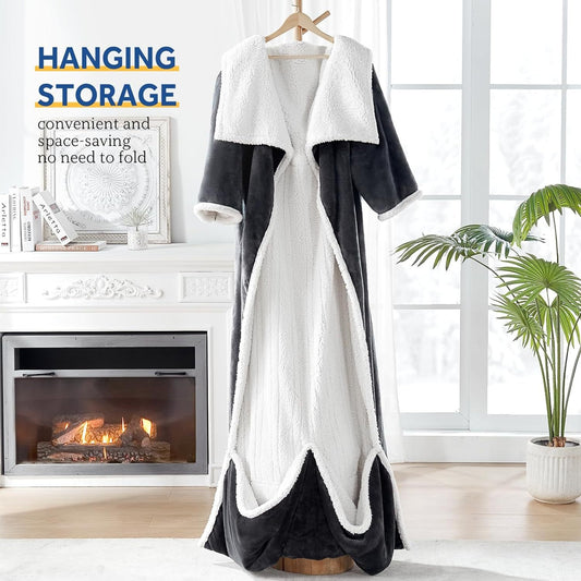 Electric Heating Robe Blanket Fleece Velvet Wearable Heated Blanket with Sleeves