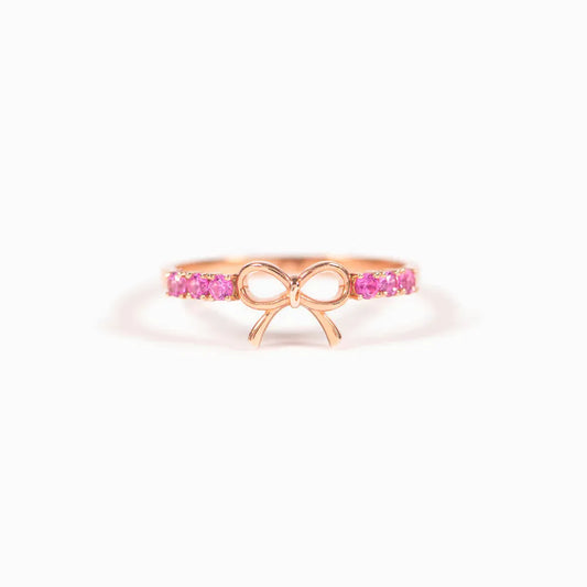 Pink Stone Bow 925 Sterling Silver Ring