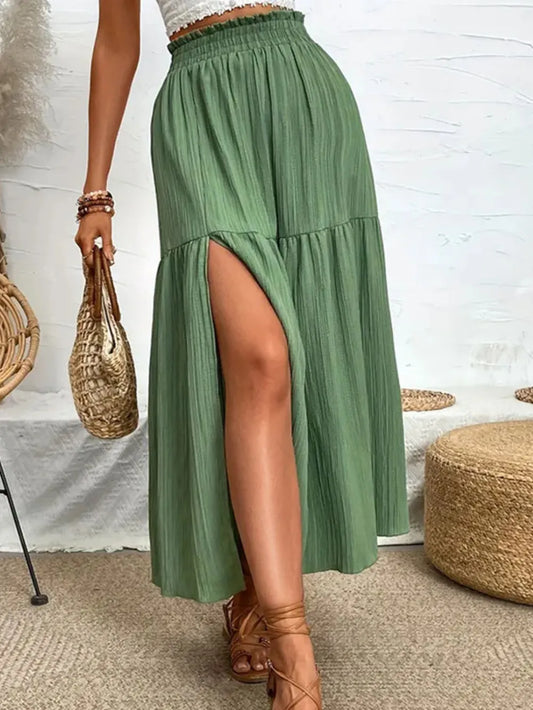 Frill High Slit Long Flowy Skirt
