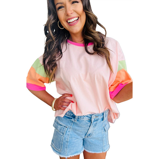 Neon Color Block Half Sleeved Top