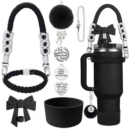 Stanley Drink Cup Accessories Suitable for 30 oz, 40oz Braided Hand-held Rope Bow Straw Cap Cup Cover Wool Ball Pendant