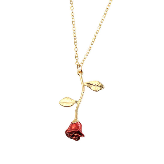 Red Rose Pendant Necklace in Silver, Gold, Rose Gold, Gift for Girlfriend Wife Mother
