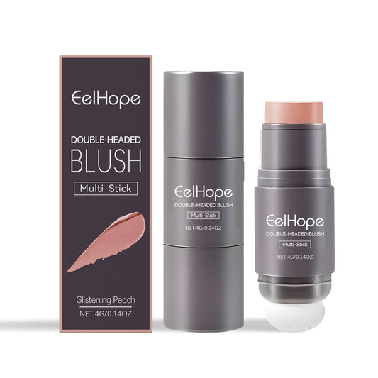 Double Head Blush with Sponge Blender, Natural Light Multipurpose Blush Stick Double Ended