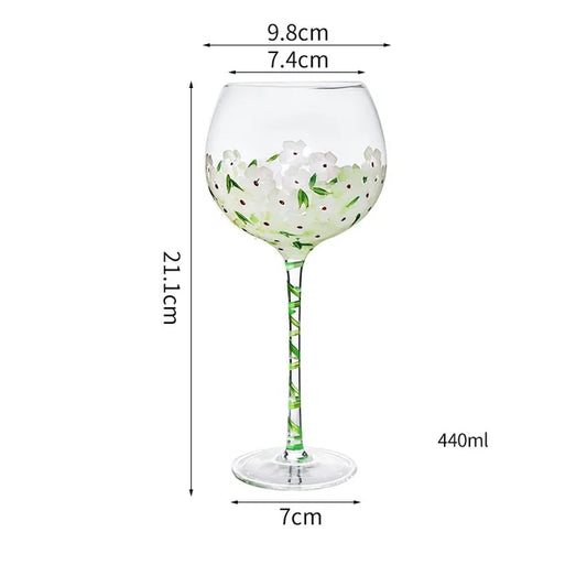 Hand Painted Floral Glass Goblet Cup 1 Piece Wine Glasses for Wedding Party Events