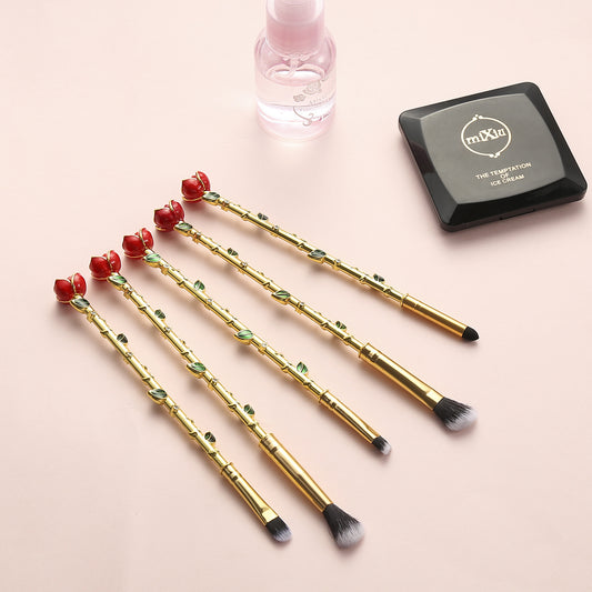Gold Rose Makeup Brush Set 5 PCS Beauty and the Beast Valentine's Gift