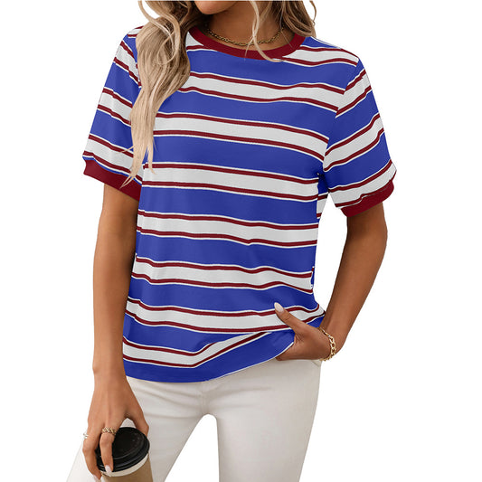 Round Neck Loose Top Striped Contrast Color T-shirt