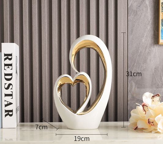 Modern Creative Heart-to-Heart Gold or Silver Statue Decor for Home