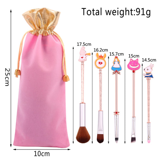 Disney Alice Makeup Brush Set Powder Brushes for Blush, Eyeshadow, Eyeliner, Eyebrows