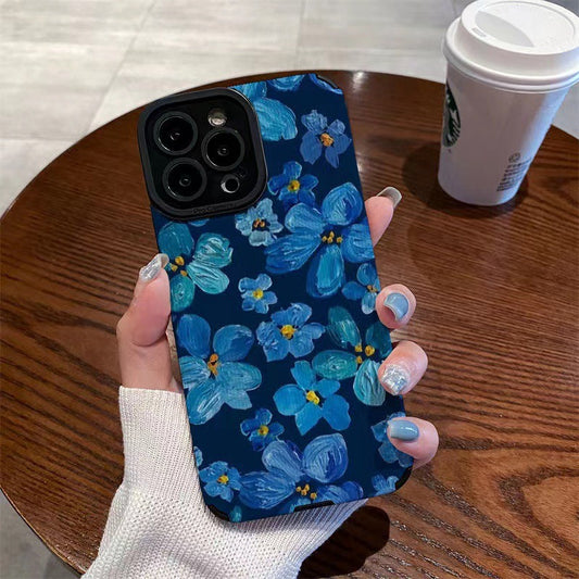 Blue Camellia Flower Faux Leather iPhone Cover 11pro Apple 14 13 iPhone 12 Suitable for 6s/8plus Soft Case