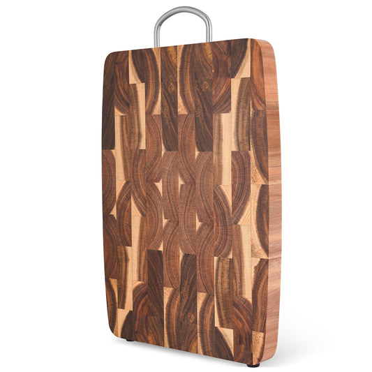 Acacia Wooden Cutting Board for Kitchen Solid Wood Geometric Grid Block
