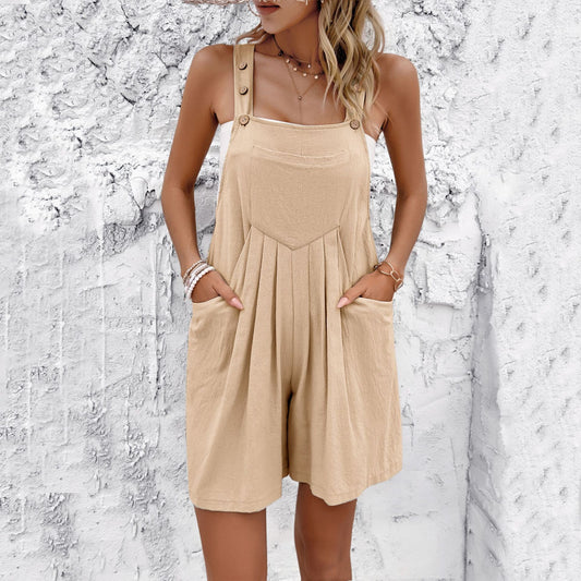 Casual Button Shoulder Strap Short Jumpsuit