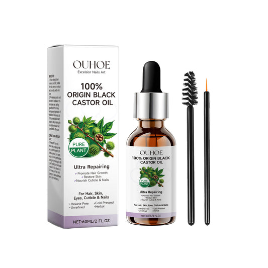 Black Castor Oil Serum with Brushes, Eyebrows, Eyelashes, Soft Shine Multi-Effect Natural Hair Care Essential Oil