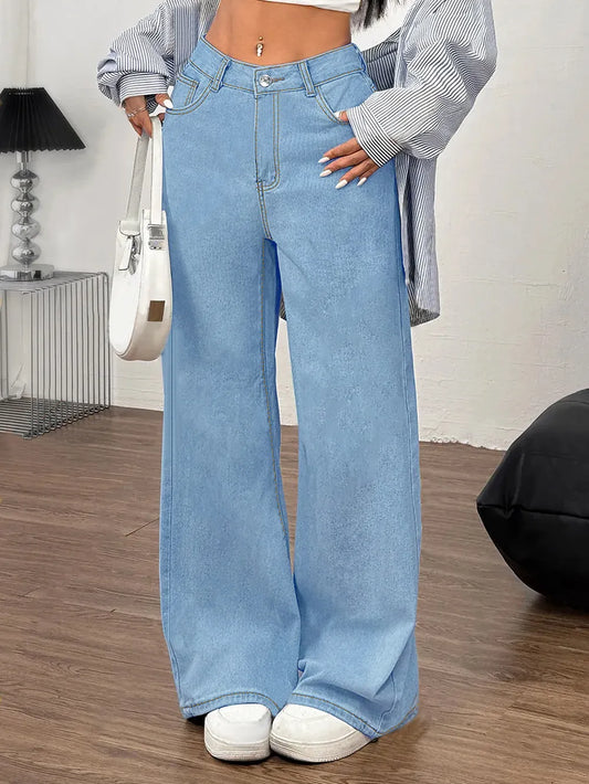 Embroidered Bow Pocket Wide Leg Jeans