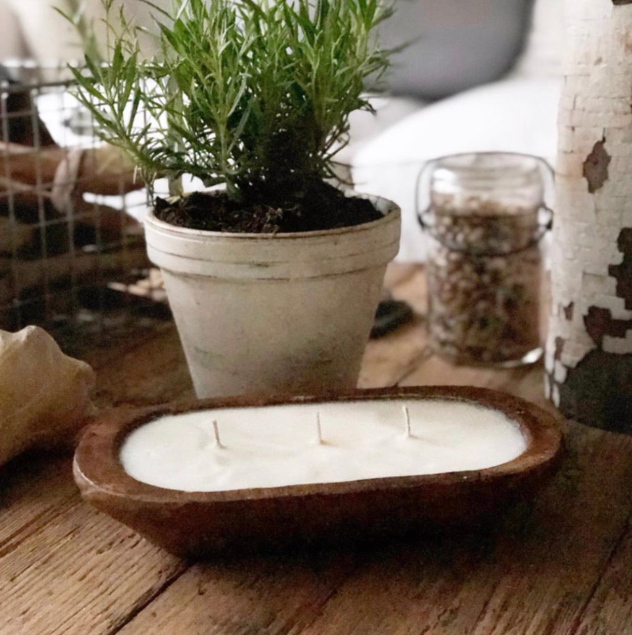 3-Wick Dough Bowl Natural Soy Candle - "Farmhouse" [TLC Candle Co.] *Made in USA*