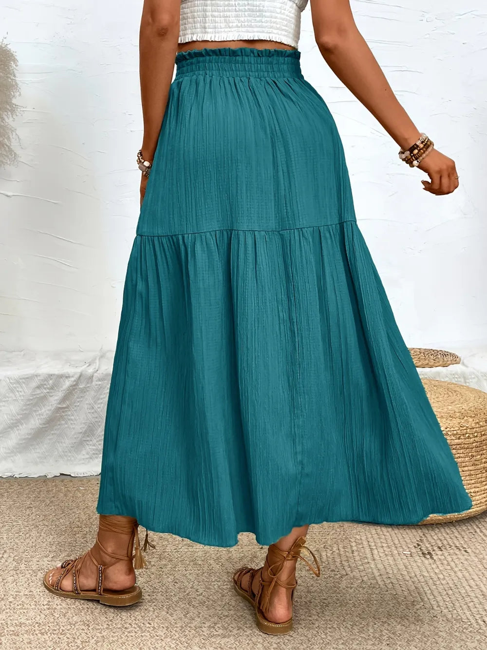Frill High Slit Long Flowy Skirt