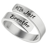 Just Breathe Wrap Titanium Steel Ring with Engraved Lotus or Heart Adjustable Size