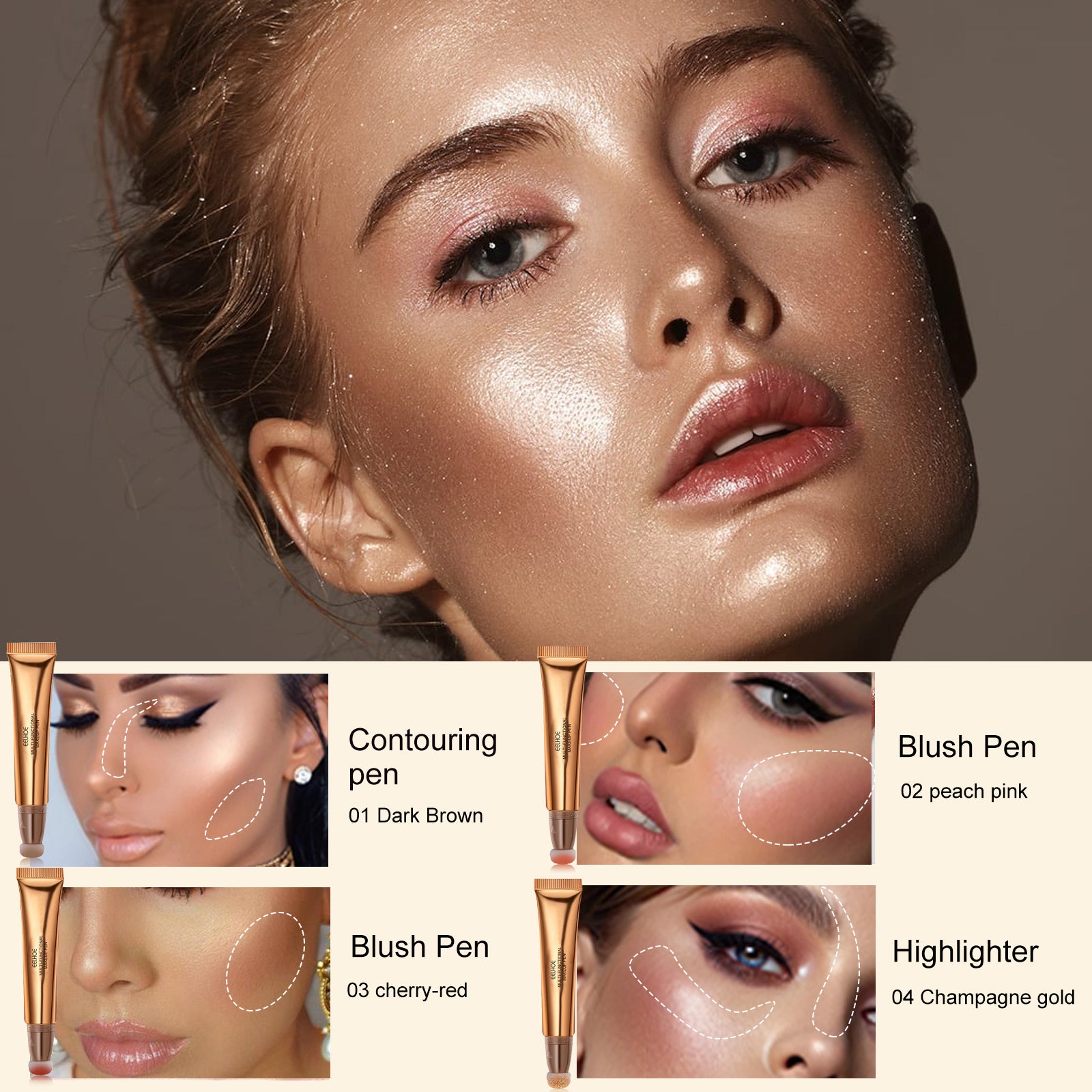 Multifunctional Face Makeup Sponge Pen, Highlighting Blush Bronzer Natural Liquid Contour Blending Stick