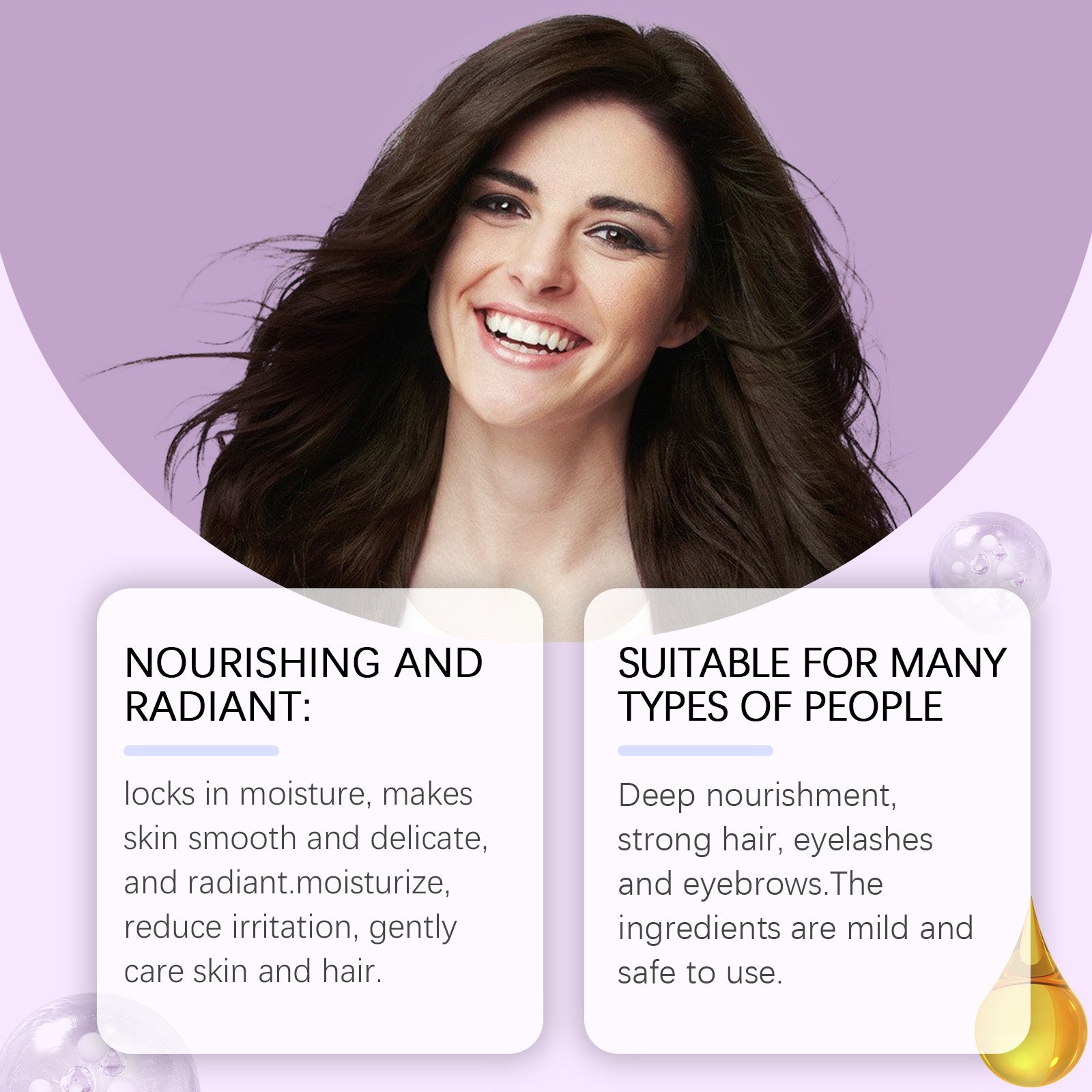 Black Castor Oil Serum with Brushes, Eyebrows, Eyelashes, Soft Shine Multi-Effect Natural Hair Care Essential Oil