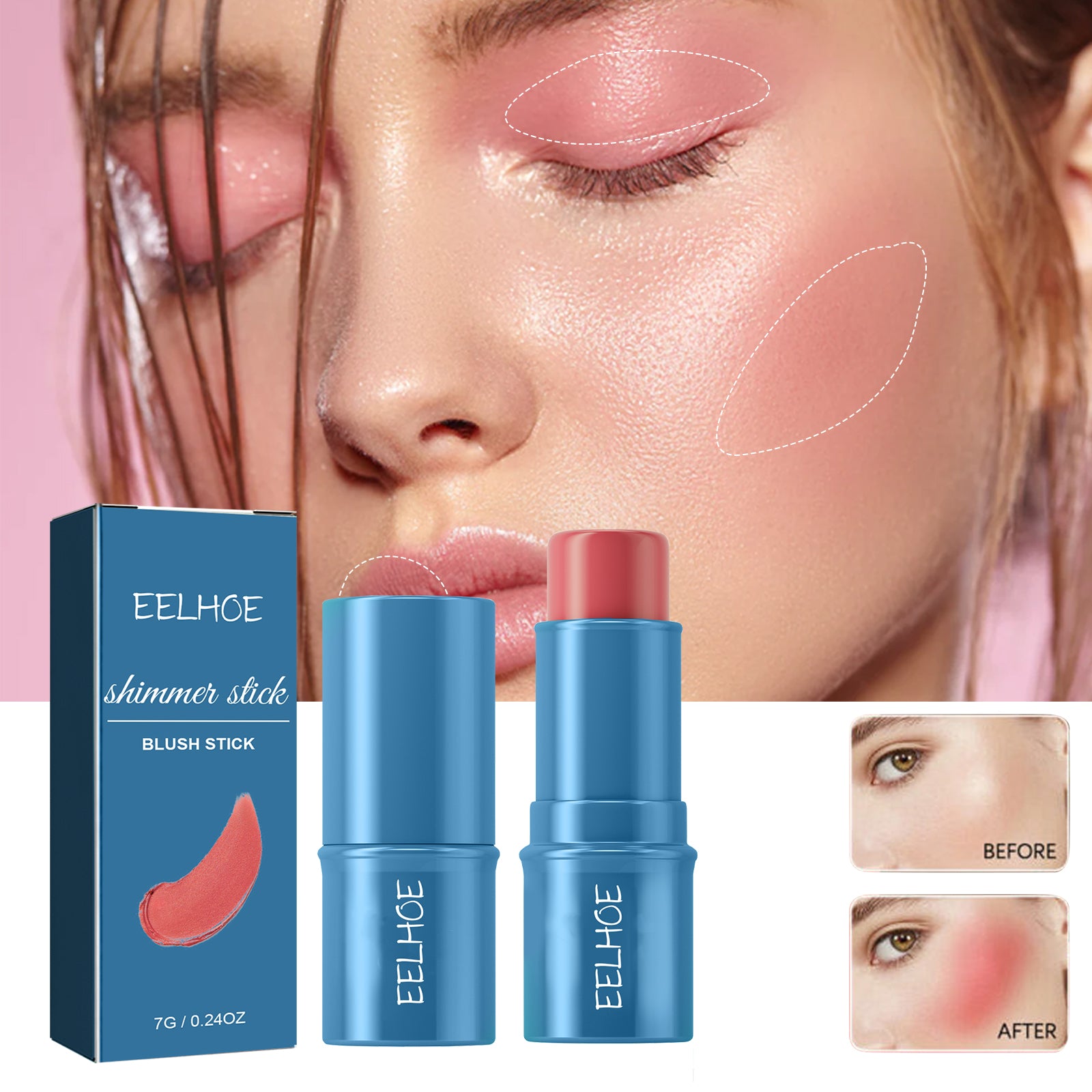 Three-Dimensional Shimmer Brightening Natural Blush Stick