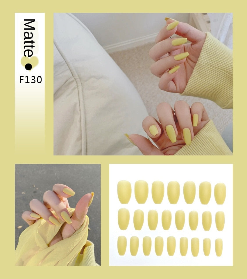 Fake Nails Set Stiletto Coffin Tips Press on Long False Nails with Glue 24 Beautiful Colors