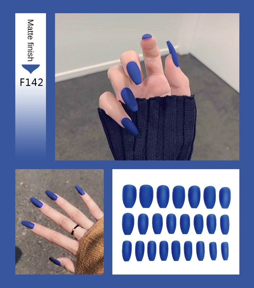 Fake Nails Set Stiletto Coffin Tips Press on Long False Nails with Glue 24 Beautiful Colors
