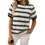 Round Neck Loose Top Striped Contrast Color T-shirt