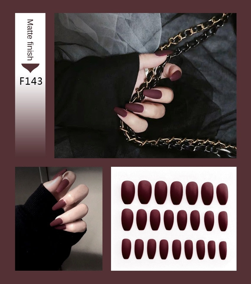 Fake Nails Set Stiletto Coffin Tips Press on Long False Nails with Glue 24 Beautiful Colors