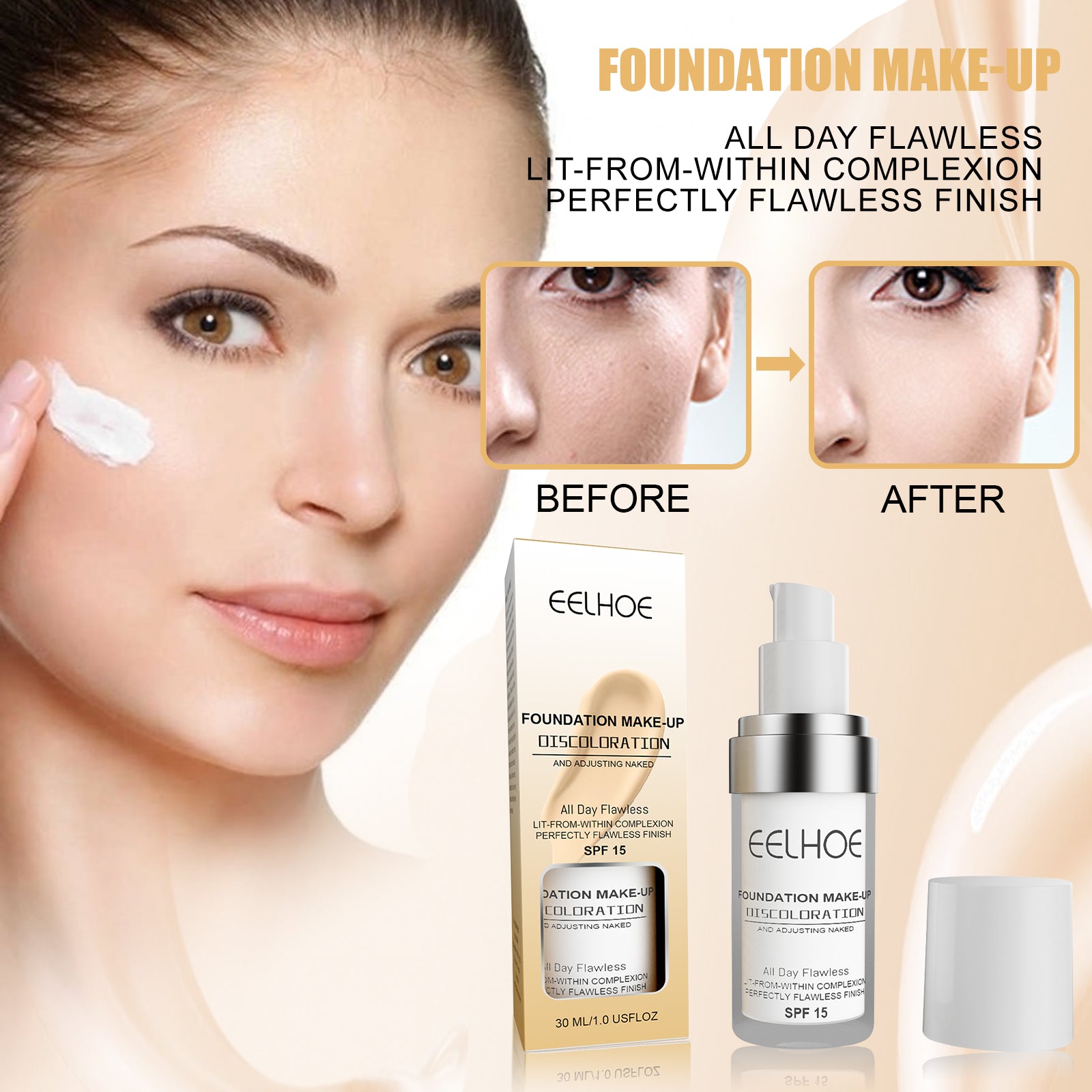 Color Change Liquid Foundation Long-Lasting Moisturizing, Warming, Brightening And Clear Natural Complexion
