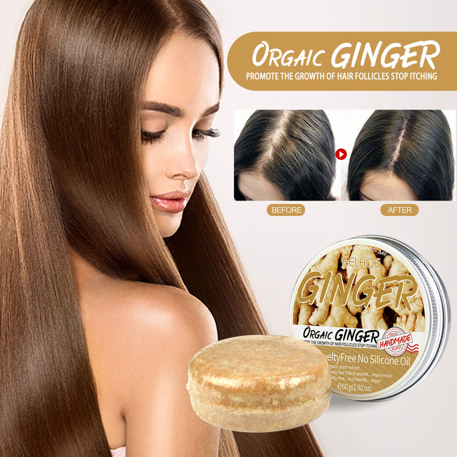 Ginger Shampoo Bar Anti-Loss Hair Care Moisturizing Scalp Shampoo Bar