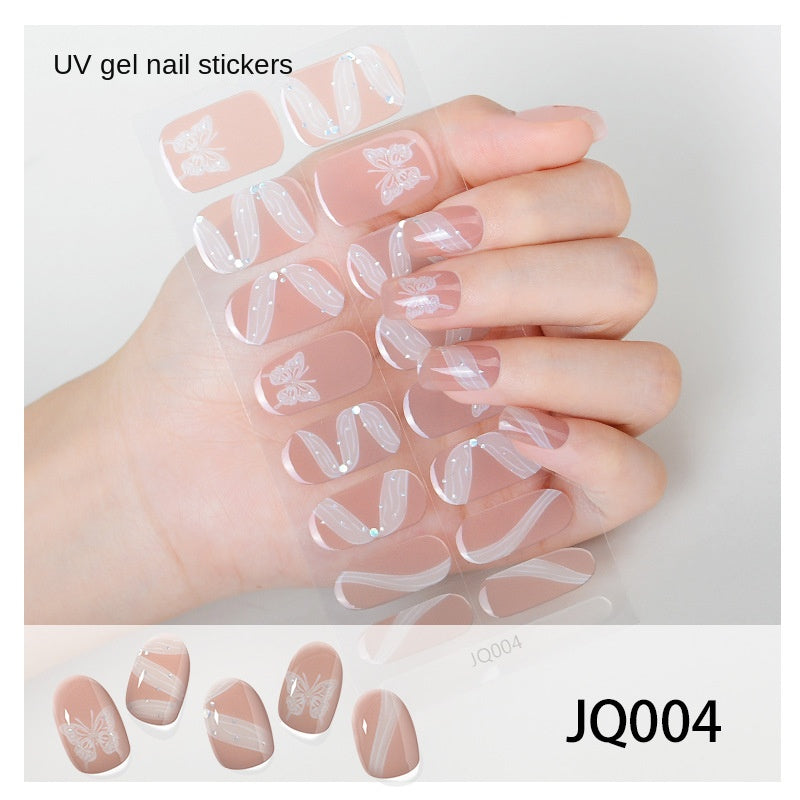 Gel Nail Art Patches Semi-Cured UV Light Nail Stickers Waterproof 16 Patch Sets with Many Designs Halloween Christmas Nail Art