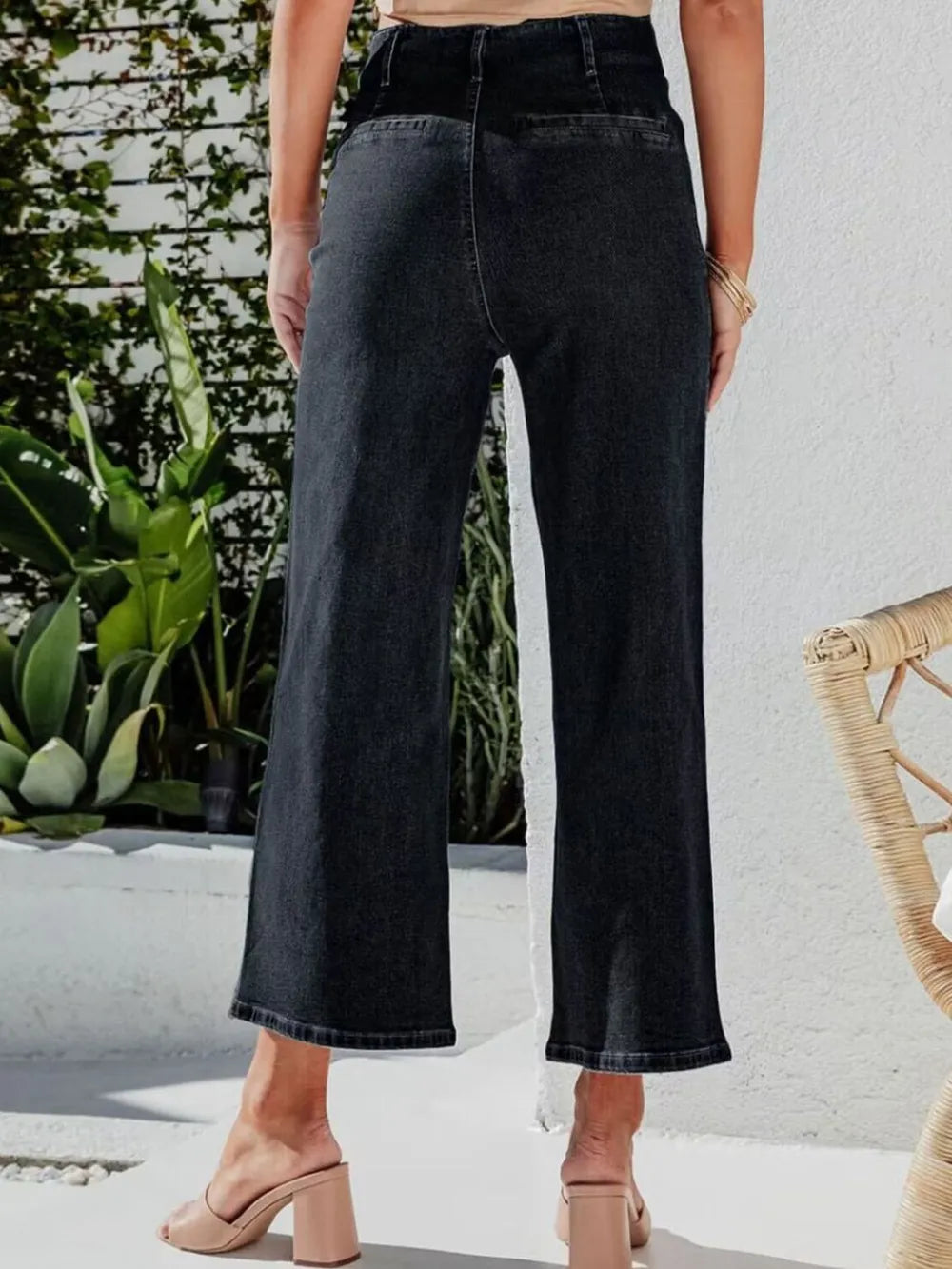 High Waist Cropped Wide Leg Jeans with Pockets