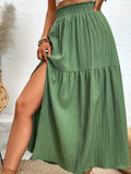 Frill High Slit Long Flowy Skirt