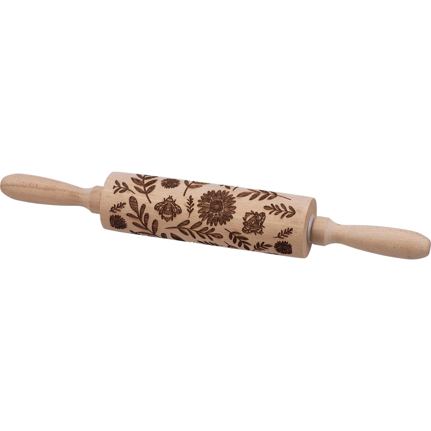 Floral Embossed Rolling Pin | Bees and Florals Design  | 13.75" x 2"