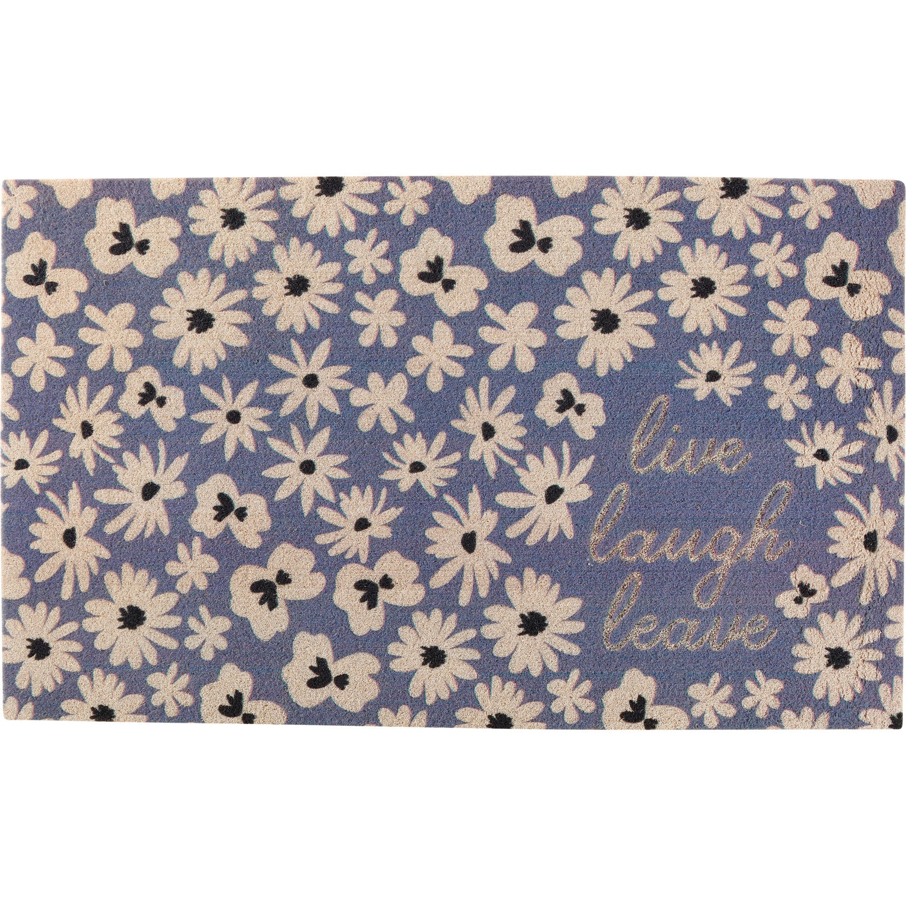 Live Laugh Leave Faux Coir Rug in Blue Floral Designs | Skid-Resistant