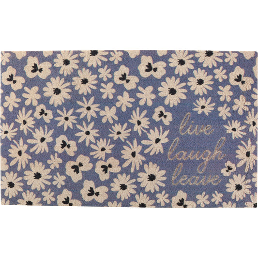 Live Laugh Leave Faux Coir Rug in Blue Floral Designs | Skid-Resistant