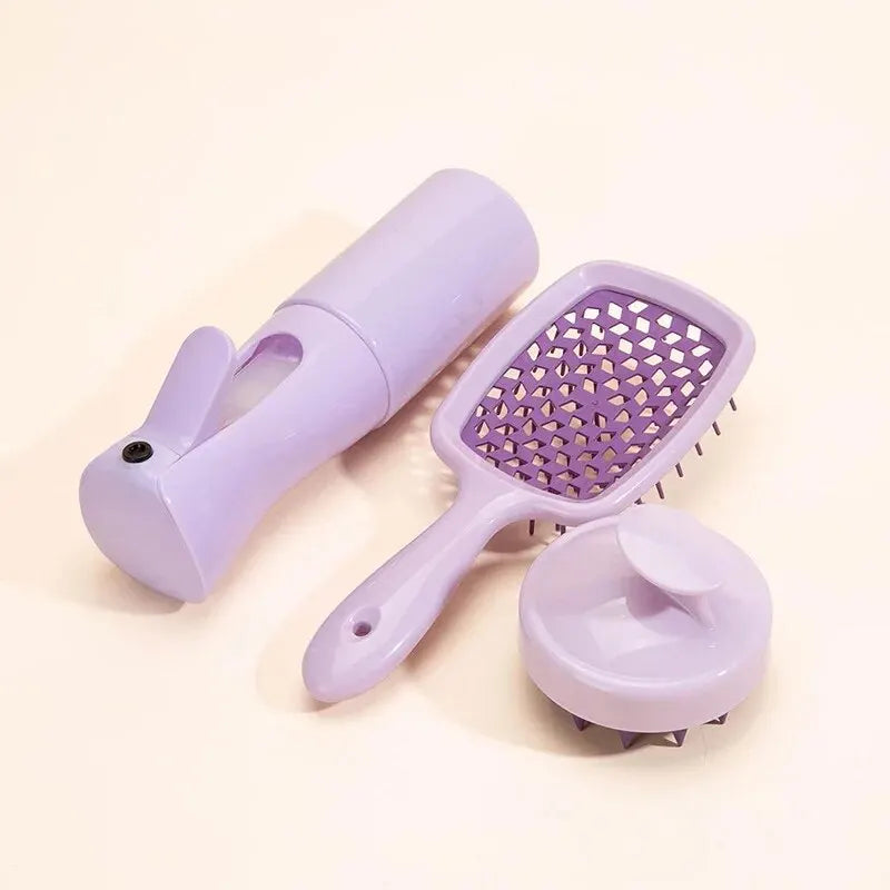 Hollow Comb Set With Spray Bottle 200ml and Scalp Massage Brush