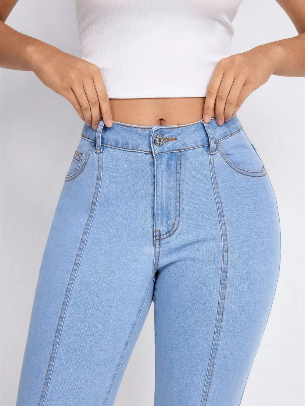 Skinny Stripe Jeans with Pockets