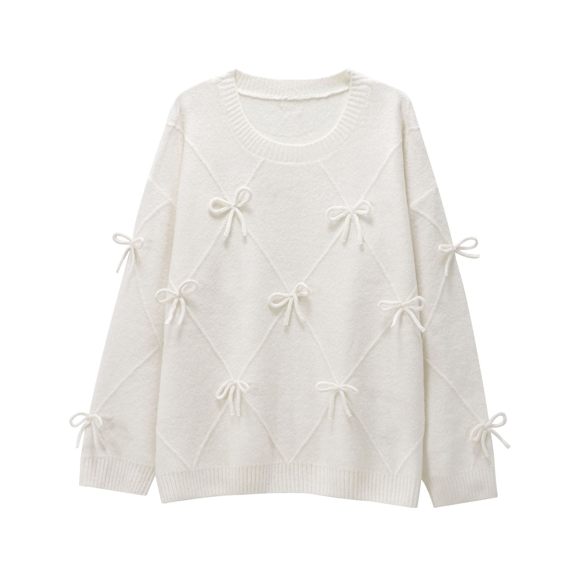 Sweet Round Neck Bow Knitted Sweater