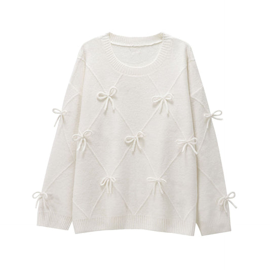 Sweet Round Neck Bow Knitted Sweater