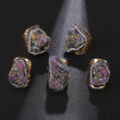 Natural Crystal Geode Cluster Ring, Beautiful Stone Cluster with Diamonds, Geode Gold-Plated Handmade Ring