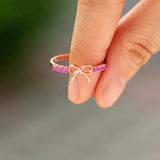 Pink Stone Bow 925 Sterling Silver Ring