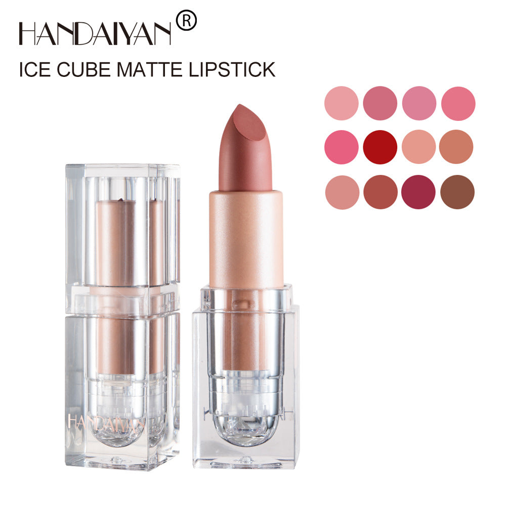 Silky Ice Cube Matte Lipstick 12 Color Lipstick Nude Long Lasting Colors
