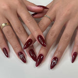 Butterfly and Bows Long Almond Shape False Nails Set