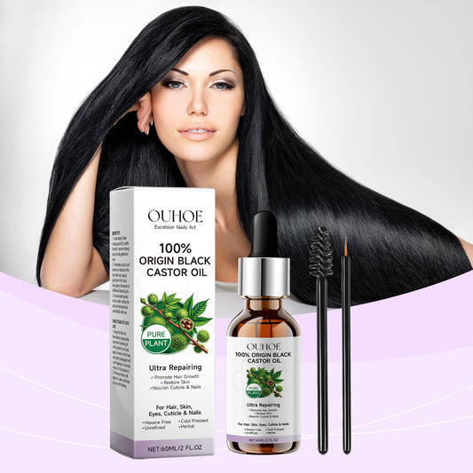Black Castor Oil Serum with Brushes, Eyebrows, Eyelashes, Soft Shine Multi-Effect Natural Hair Care Essential Oil