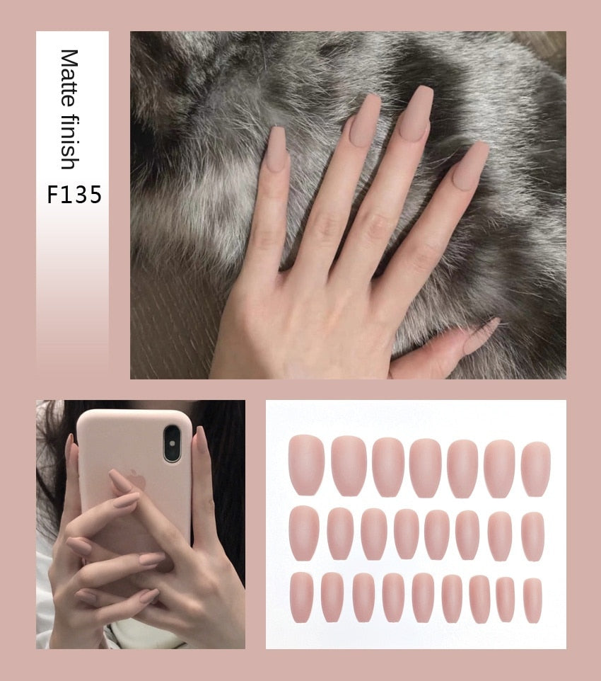 Fake Nails Set Stiletto Coffin Tips Press on Long False Nails with Glue 24 Beautiful Colors