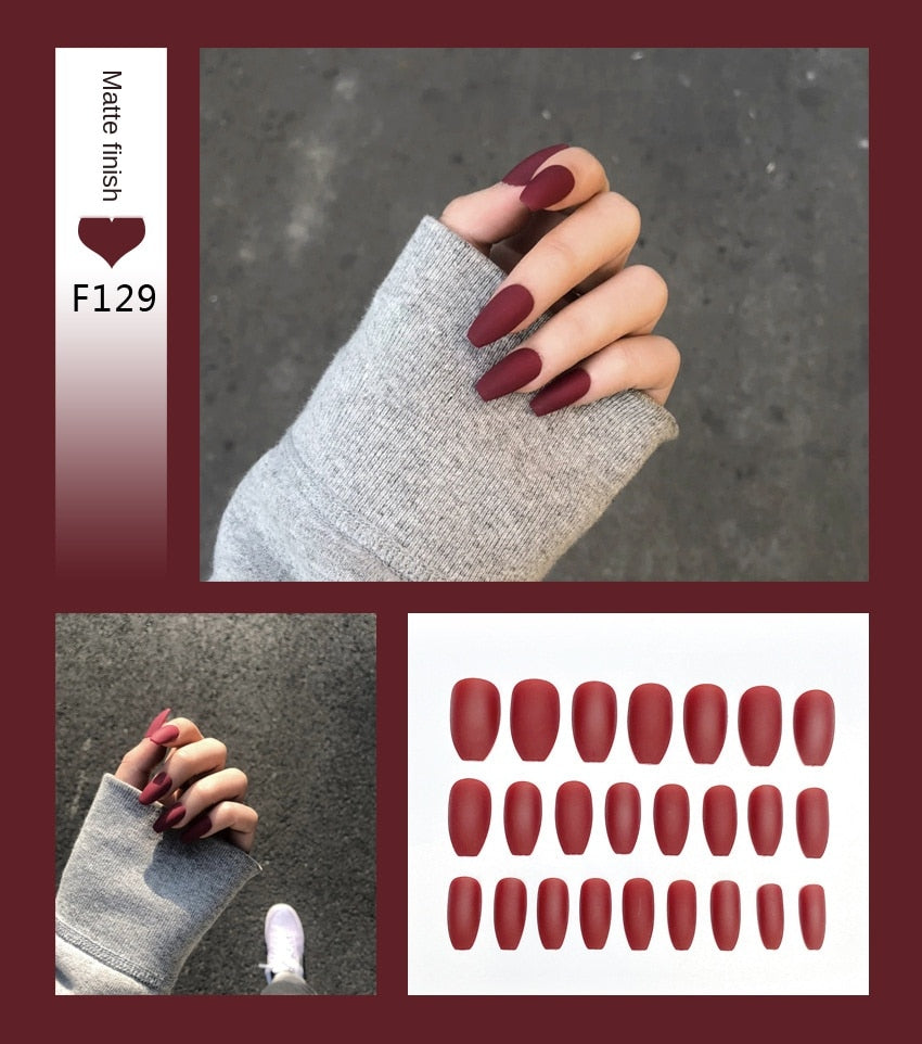 Fake Nails Set Stiletto Coffin Tips Press on Long False Nails with Glue 24 Beautiful Colors