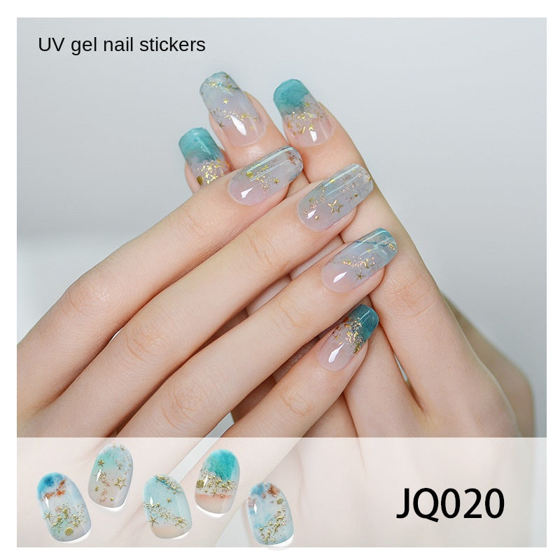 Gel Nail Art Patches Semi-Cured UV Light Nail Stickers Waterproof 16 Patch Sets with Many Designs Halloween Christmas Nail Art