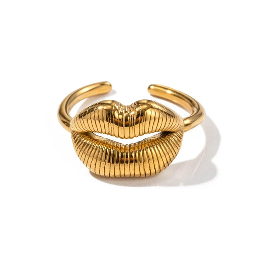 Trendy Stainless Steel Lip Design Ring, Women's Adjustable Size Ring with Lips Jewelry Gift
