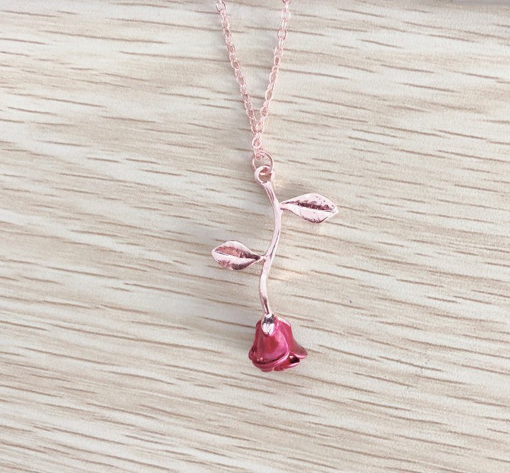 Red Rose Pendant Necklace in Silver, Gold, Rose Gold, Gift for Girlfriend Wife Mother
