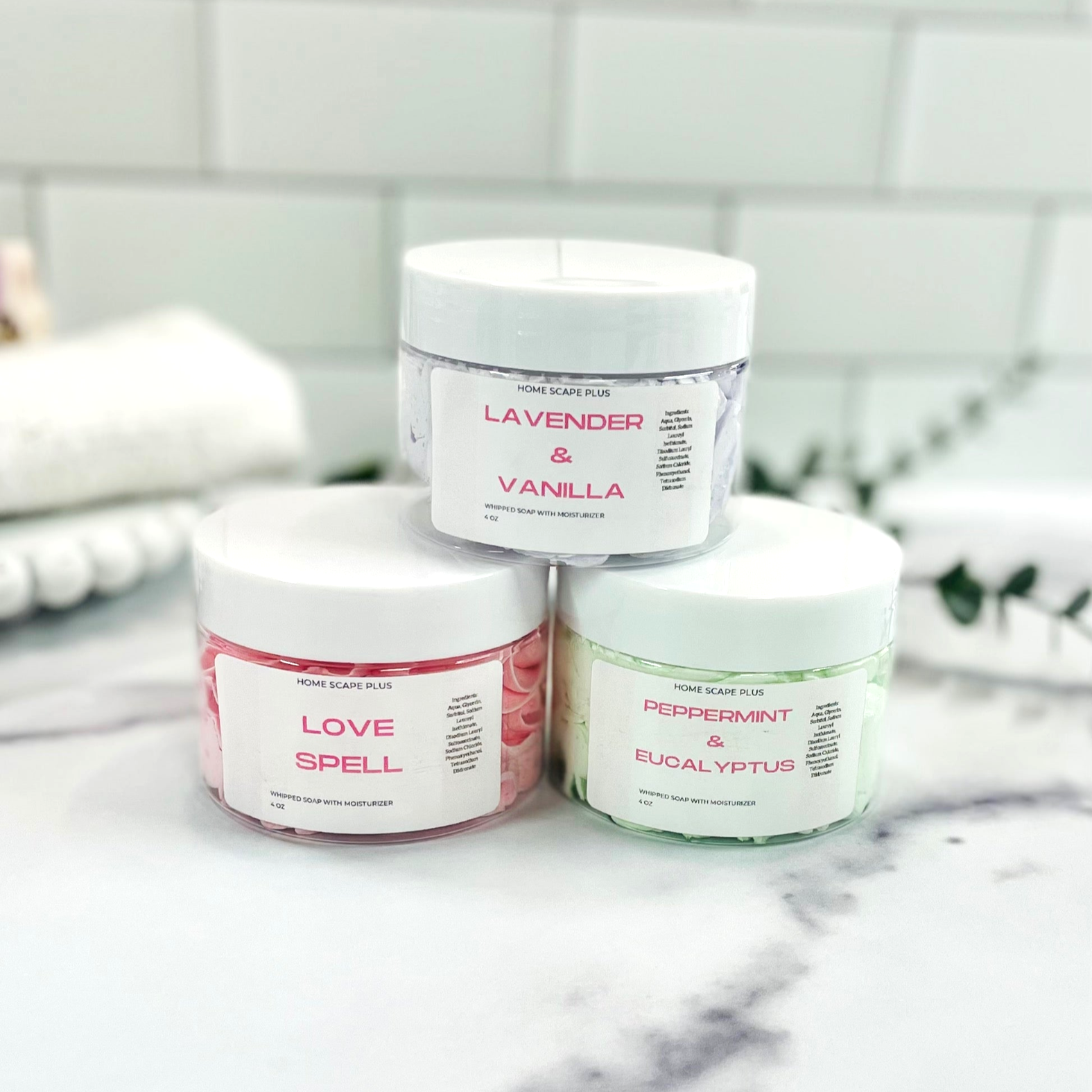 Natural Whipped Essential Oil 2 in 1 Shaving Cream and Bath Soap ~ Lavender Vanilla, Eucalyptus Mint, Love Spell